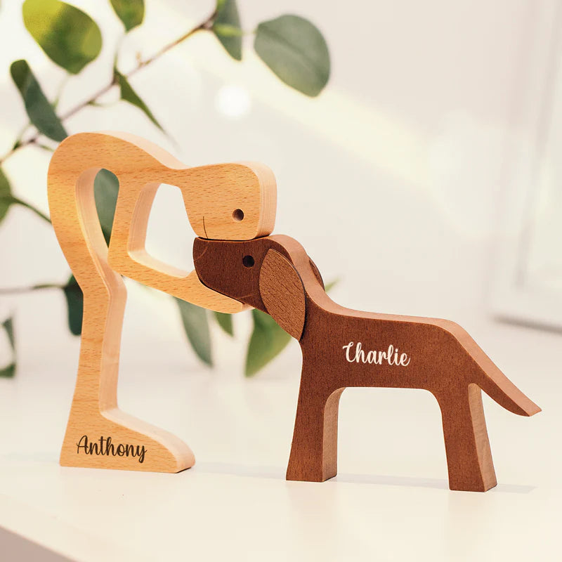 FamilyBear™ - Personalisierte Hundeliebe Figur aus Holz – Familybear